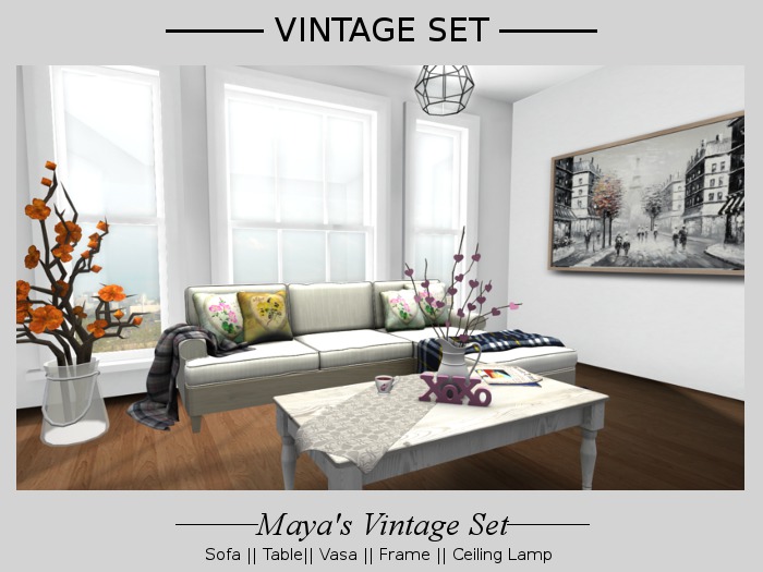 Second Life Marketplace Mayas Vintage Set [ Sofa, Table, Frame