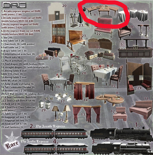 6 -DRD- AE - Train Car - Low Table Set