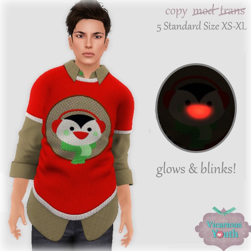 {V*Y} MENS Double Shirt - BLINKY Penguin Sweater