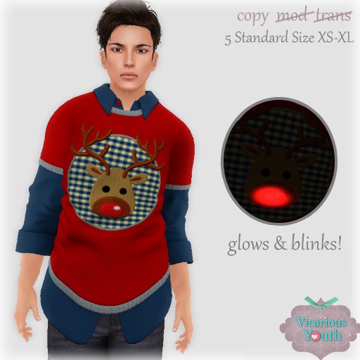 {V*Y} MENS Double Shirt - BLINKY Rudolph Sweater