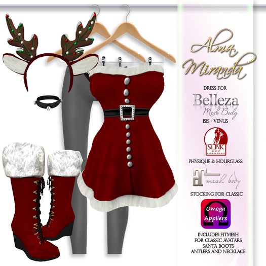 .: AlmaMiranda :. Mrs. Santa Costume for Slink Physique, Hourglass, Maitreya, Belleza Venus, Isis, Clasic Sizes 