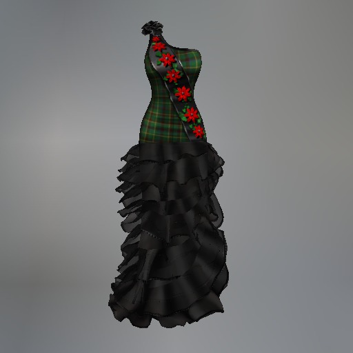 Green Poinsettia Plaid Fitmesh Dress