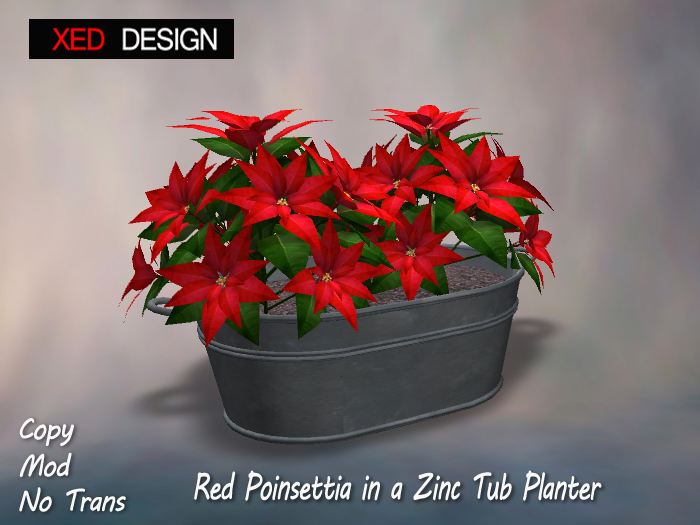 XD Red Poinsettia in a Zinc Tub Planter (mesh)