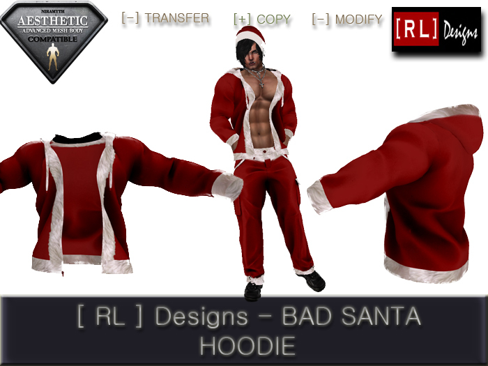 [ RL ] Designs Long Sleeve Hoodie - Bad Santa - Fitted Mesh