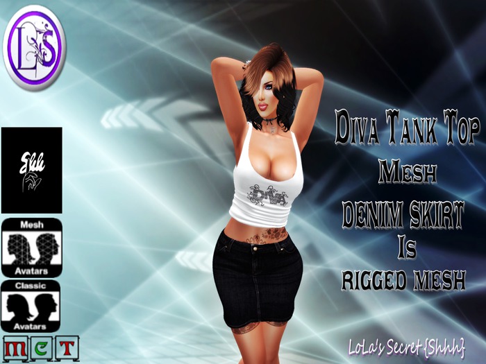 .~LS~DIVA TANK TOP / RIGGED MESH SKIRT {WHITE}