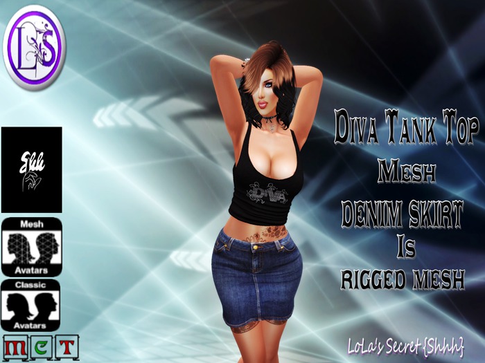 .~LS~DIVA TANK TOP / RIGGED MESH SKIRT {BLACK}