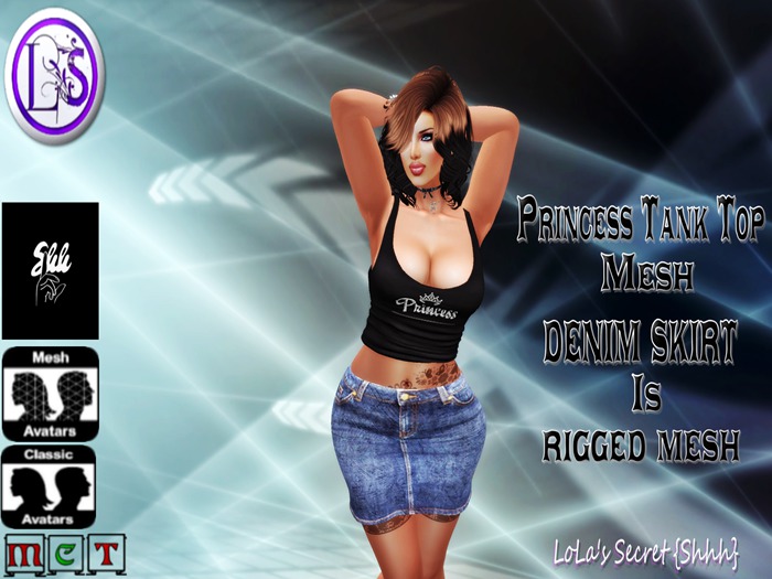 .~PRINCESS TANK TOP / RIGGED MESH SKIRT ( BLACK)