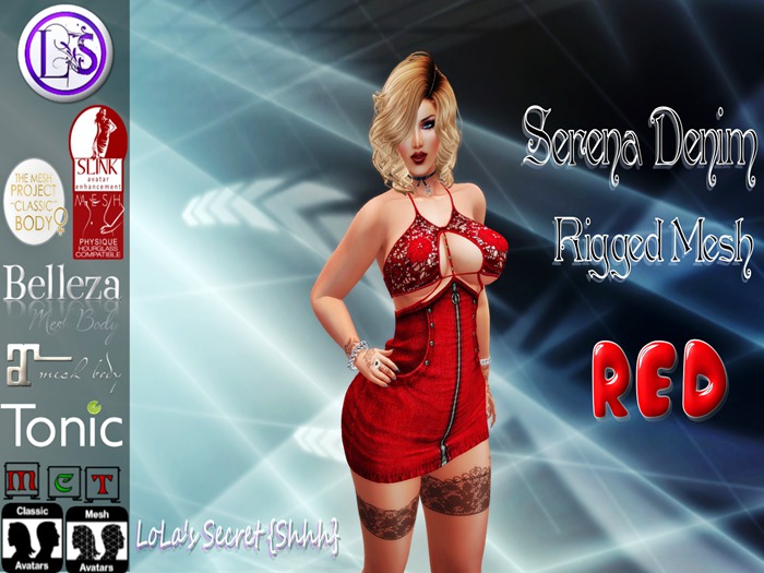 .~LS~SERENA DENIM RIGGED MESH MINI DRESS {RED}