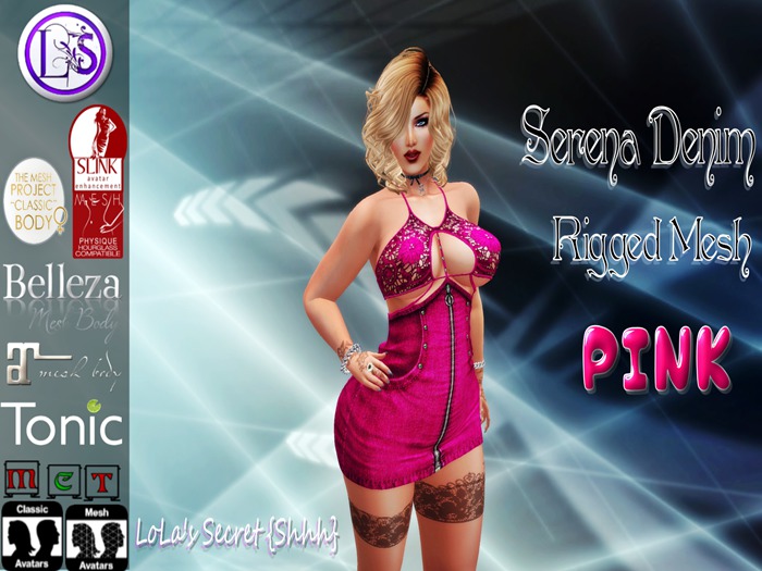 .~LS~SERENA DENIM RIGGED MESH MINI DRESS {PINK}