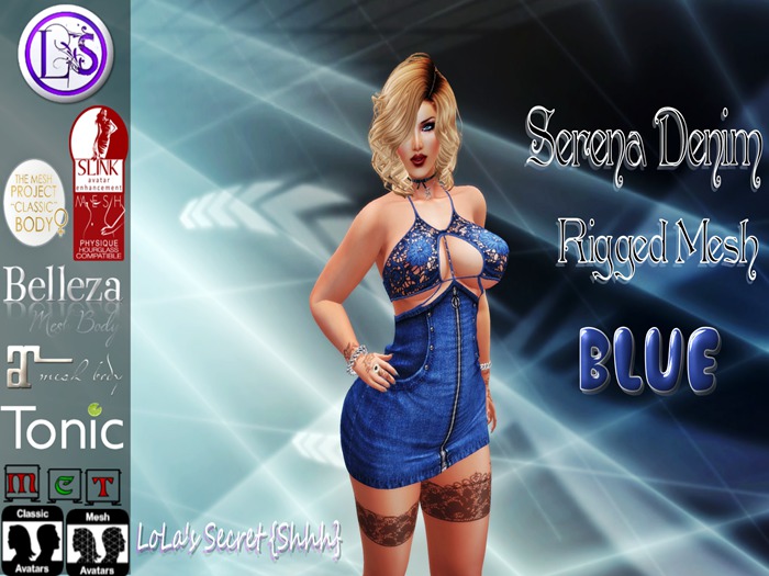 .~LS~SERENA DENIM RIGGED MESH MINI DRESS {BLUE}