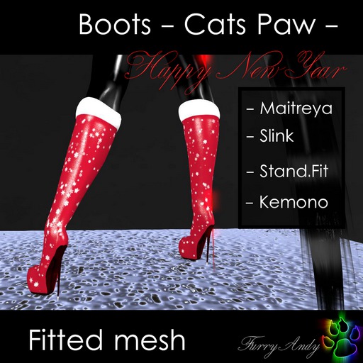 Second Life Marketplace Boots Cats paw Red
