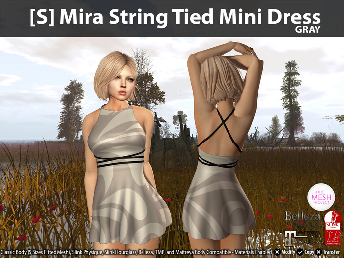 [S] Mira String Tied Mini Dress Gray