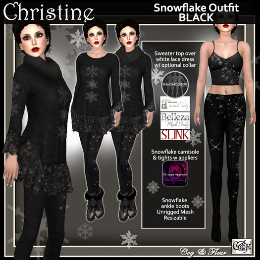 C&F Christine Snowflake Outfit w Appliers - Black