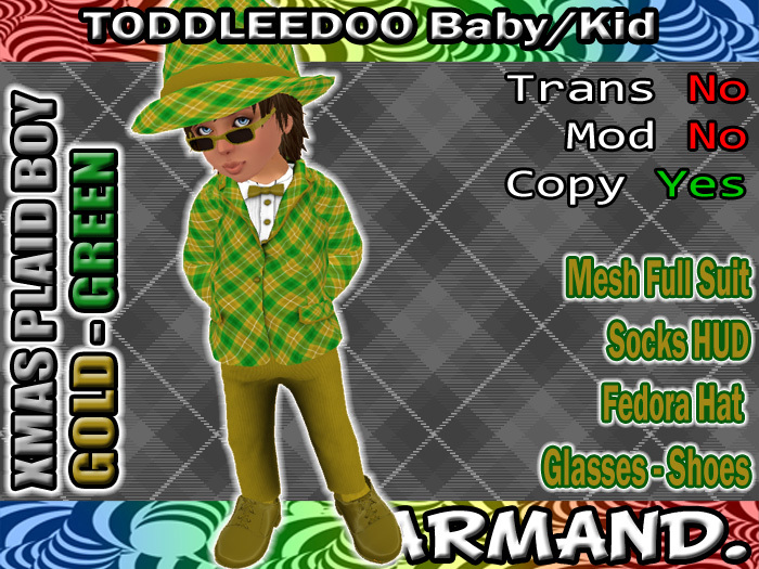 --ARMAND-- XMAS PLAID BOY - GOLD-GREEN