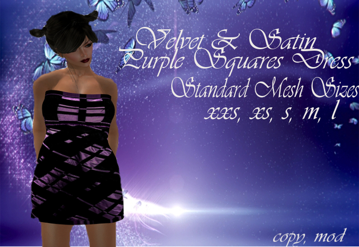 Velvet & Satin Purple Squares Mesh Dress