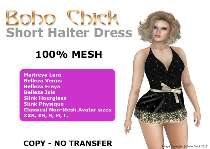 Boho Chick Black Glitter Halter Dress