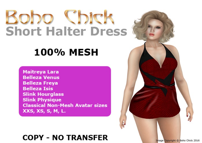 Boho Chick Red & Black Halter Dress