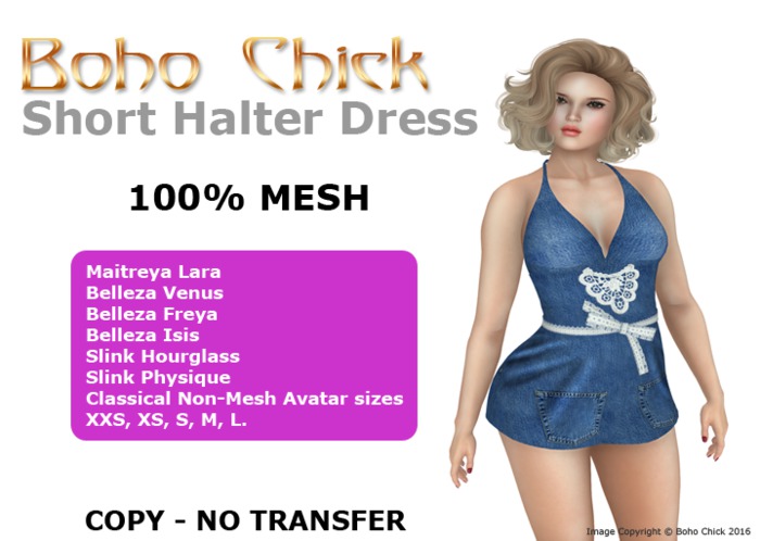 Boho Chick Denim and Lace Halter Dress