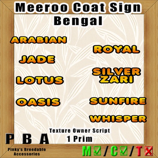 Meeroo Coat Sign "Bengal" Vers. 1