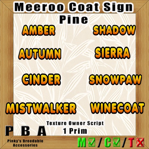 Meeroo Coat Sign "Pine" Vers. 1