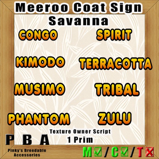 Meeroo Coat Sign "Savanna" Vers. 1