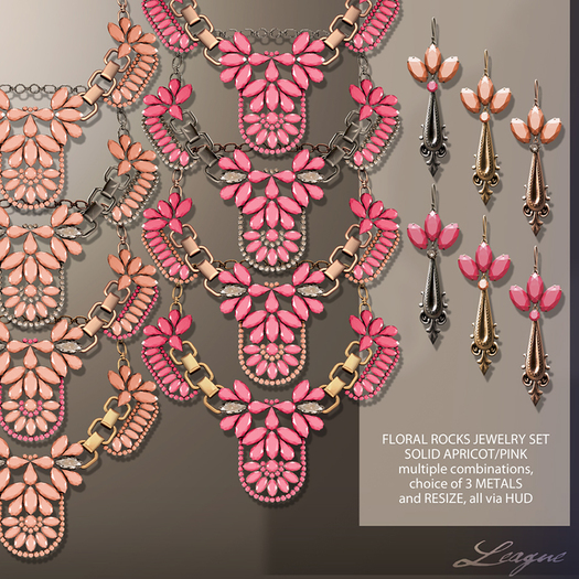 *League* Floral Rocks Jewelry Set -Solid Pink/Apricot