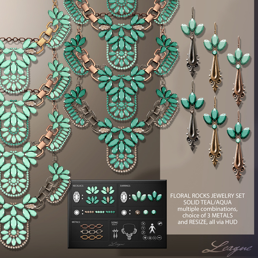 *League* Floral Rocks Jewelry Set -Solid Teal/Aqua
