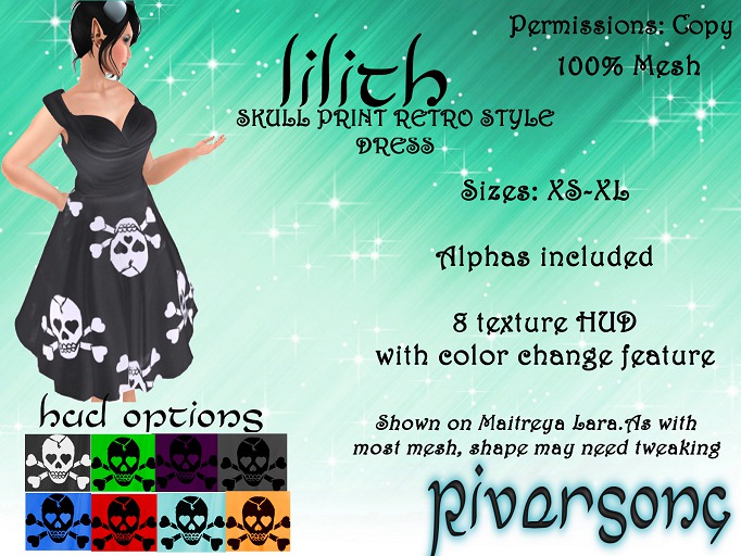 Vestido retro del cráneo de Riversong Lilith (empaquetado)