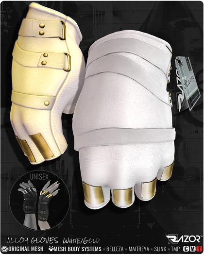 Razor/// Alloy Gloves - Single Color - White/Gold