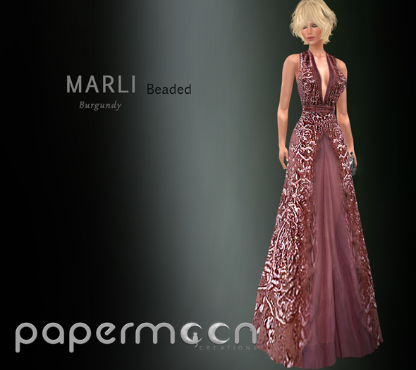 PaperMoon- Marli Beaded Gown - Burgundy