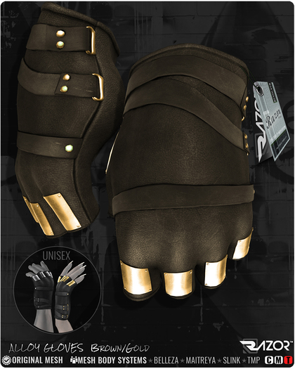 Razor/// Alloy Gloves - Brown/Gold