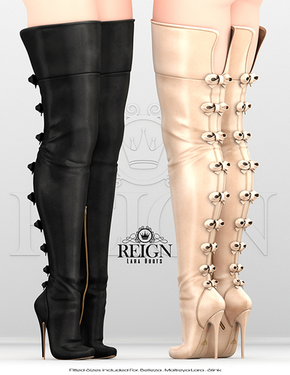 REIGN.- LARA BOOTS- DEMO, MAITREYA, BELLEZA, SLINK, ORIGINAL MESH HEELS, THIGH HIGH BOOTS