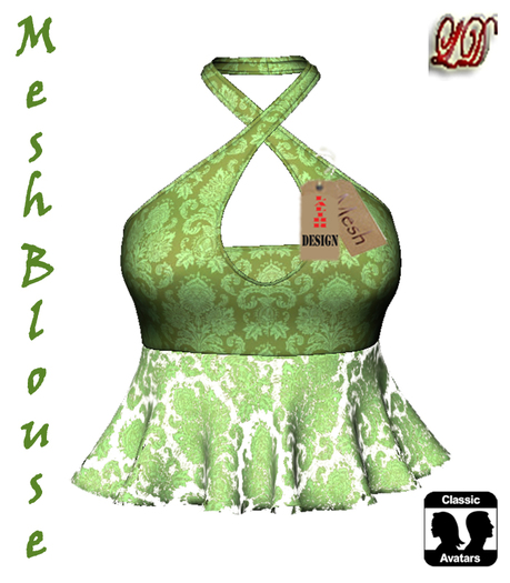{LD}Clothing-Mesh Blouse/Green