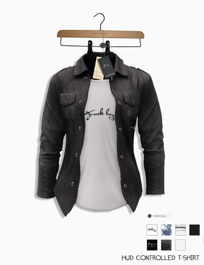 [Vato Loko] Open shirt Military Style Denim Black