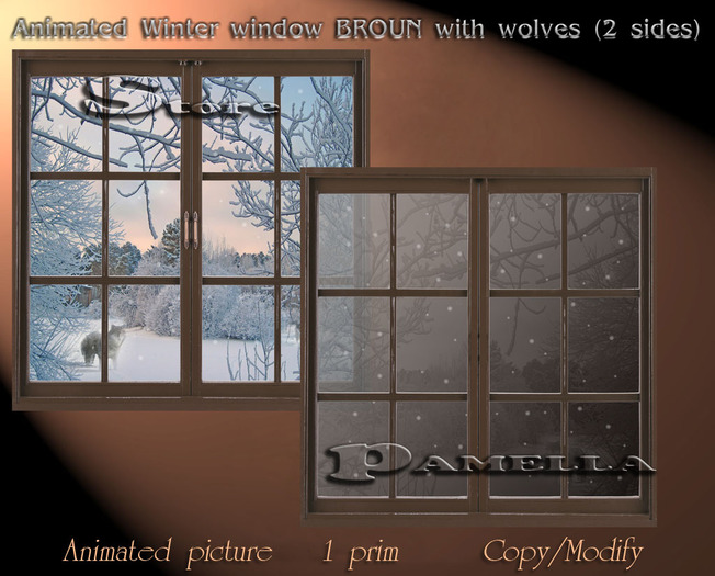 Animated Winter window BROUN with wolves (2 sides)