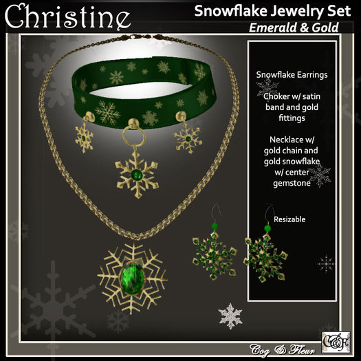 C&F Snowflake Jewelry - Emerald Green & Gold