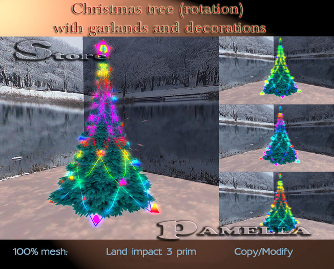 Christmas tree with garlands and decorations, rotation