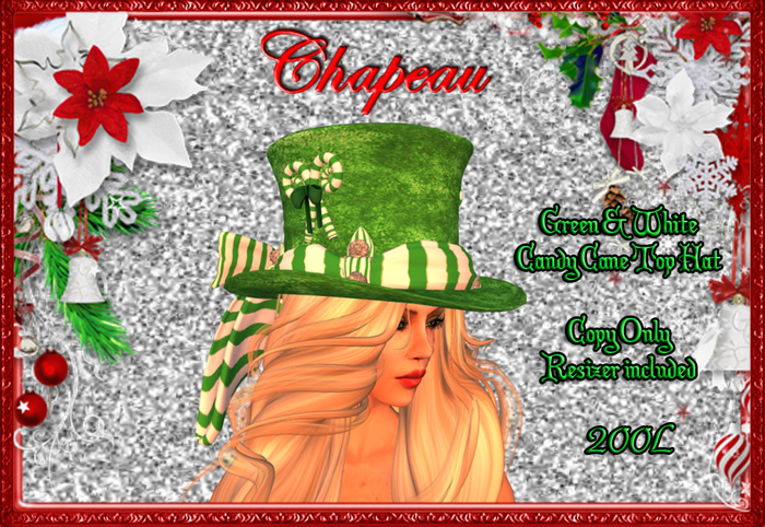 CHAPEAU CANDY CANE GREEN & WHITE TOP HAT