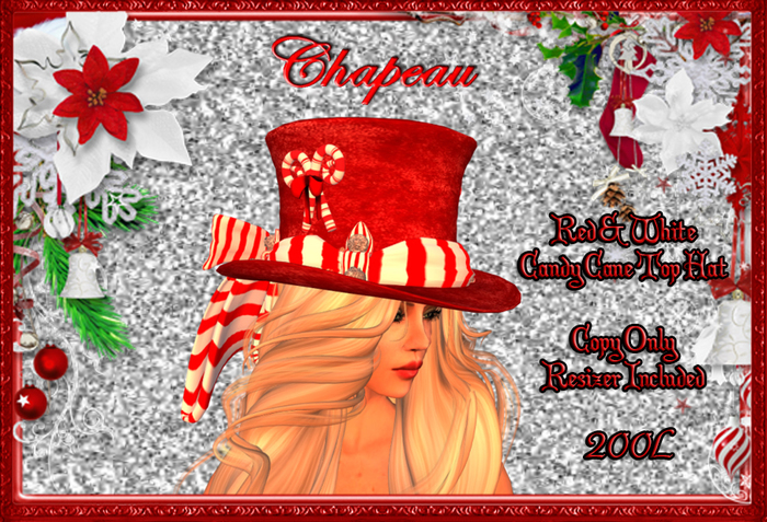 CHAPEAU CANDY CANE RED & WHITE TOP HAT