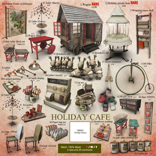 14 [[RH]] HOLIDAY CAFE-Side table (Green) set