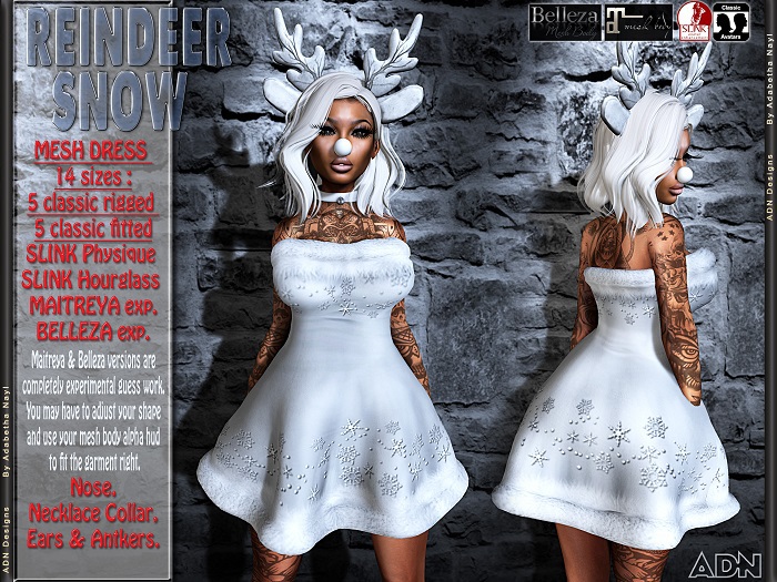 [AdN] DEMO REINDEER SNOW (CLASSIC avatar SLINK physique hourglass MAITREYA exp. BELLEZA exp.)