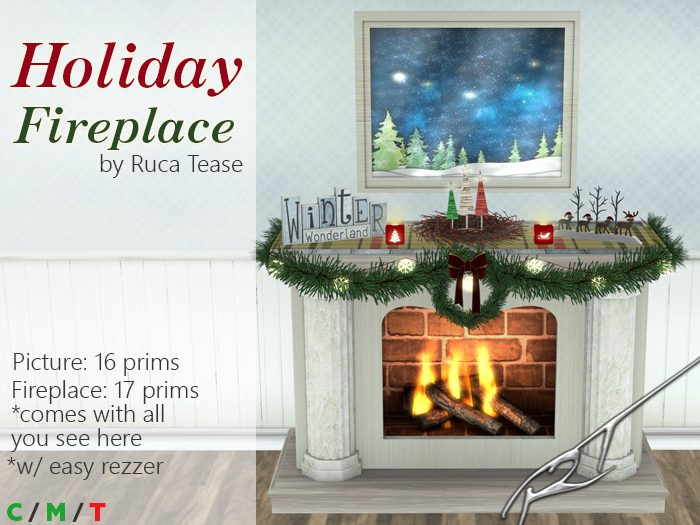 Winter Holiday Fireplace Set for Christmas by Ruca Tease