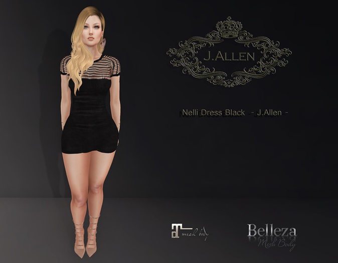 Nelli Dress Black - Applier  Mesh Body - J.Allen