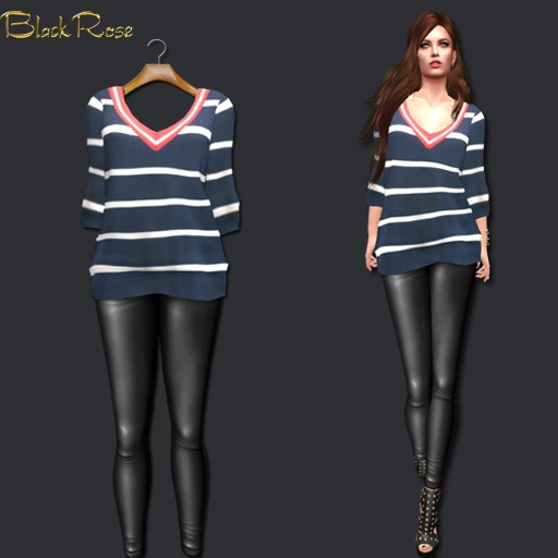 BlackRose V Neck Sweater Set Striped Blue