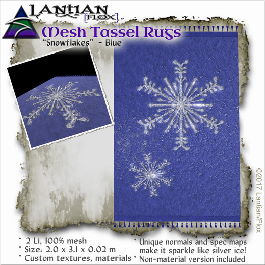 ~L/Fx~Mesh Tassel Rug - Snowflakes, Blue MCtbox