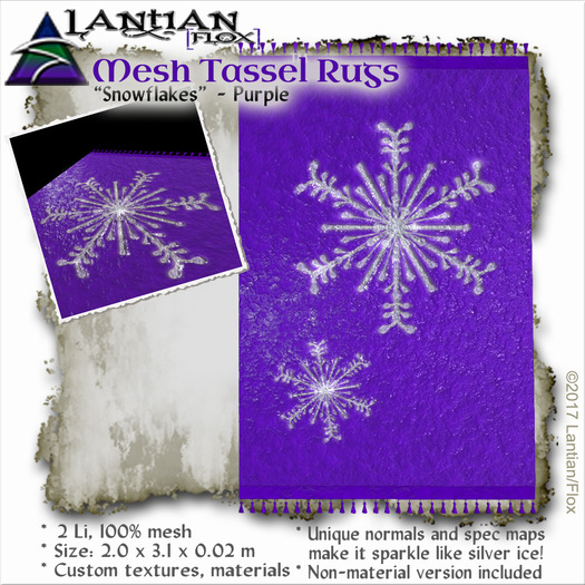 ~L/Fx~Mesh Tassel Rug - Snowflakes, Purple MCtbox