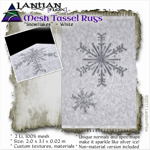 ~L/Fx~Mesh Tassel Rug - Snowflakes, White MCtbox
