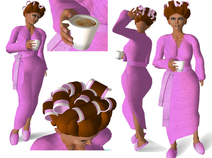 *Pink Robe & Brown Hair w/Curlers*