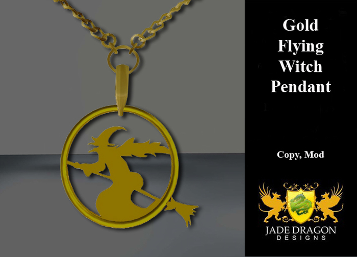 Flying Witch - Pendant - Gold