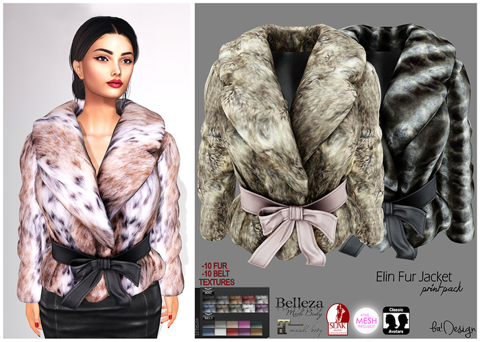 ba!DeSiGn <<ELIN>>Fur Jacket Print Pack HUD Controlled!